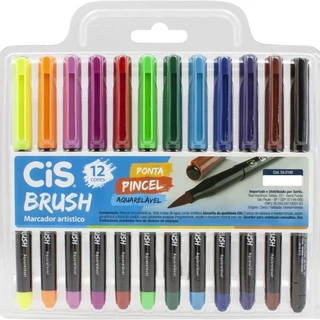 Caneta Brush Cis Ponta Pincel Aquarelável - Kit C/12