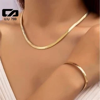 Joias Femininas: Colar Osso de Cobra e Pulseira Corrente - Conjunto Banhado a Ouro 18K