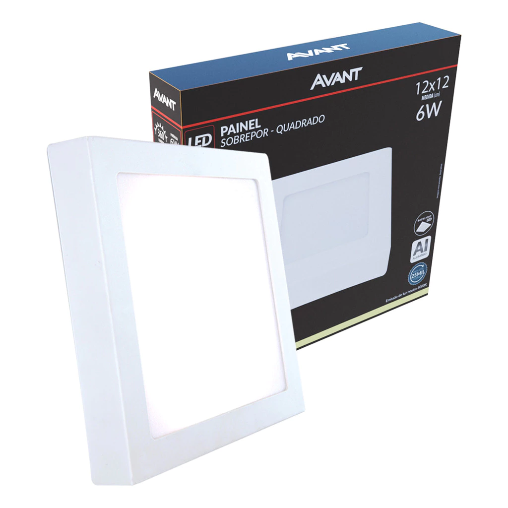 Painel Plafon Led Alu 6w 4000k Sob. Quadrado 110v/220v 12cm Avant