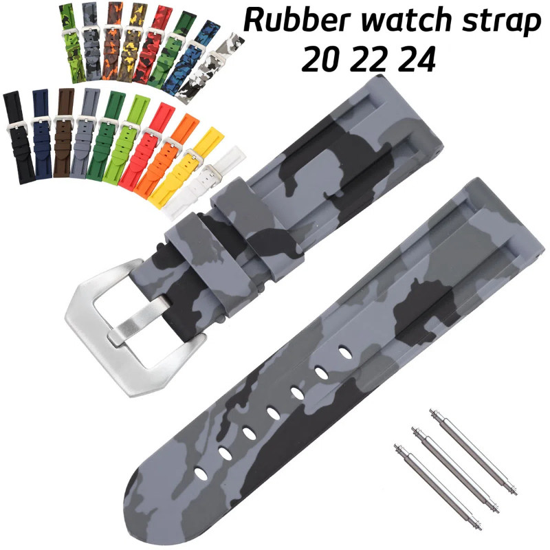 20mm 22mm 24mm Pulseira De Relógio De Silicone Universal Borracha Substituição Pino Fivela Feminino Masculino Camuflagem