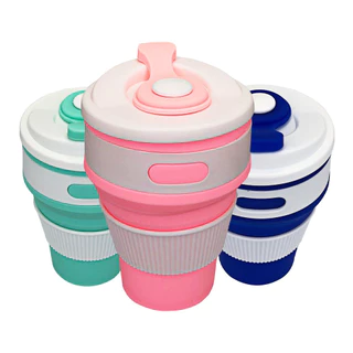 Copo Silicone Retrátil Dobrável c/ Tampa - 350ml - Sortido