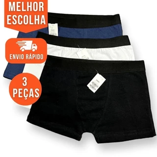 Kit 3 Cueca Boxer Box Masculino Algodão Confortável Básicas Lisas