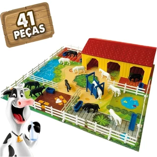 Mini Fazenda De Brinquedo Minha Fazendinha Com Animais Cavalos Vacas Cenario Playset Divertido - Nig Brinquedos