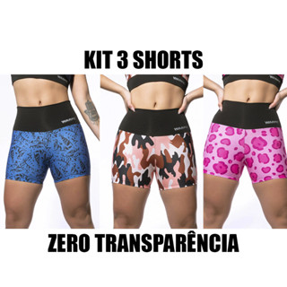Kit 3 Shorts Sublimados Animal Print Azul Marrom e Rosa - Short de Academia para Musculação Fitness Feminino
