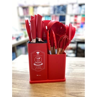 Kit Utensilios Para Cozinha De Silicone 19 Peças Completo Com Facas Jogo De Talheres