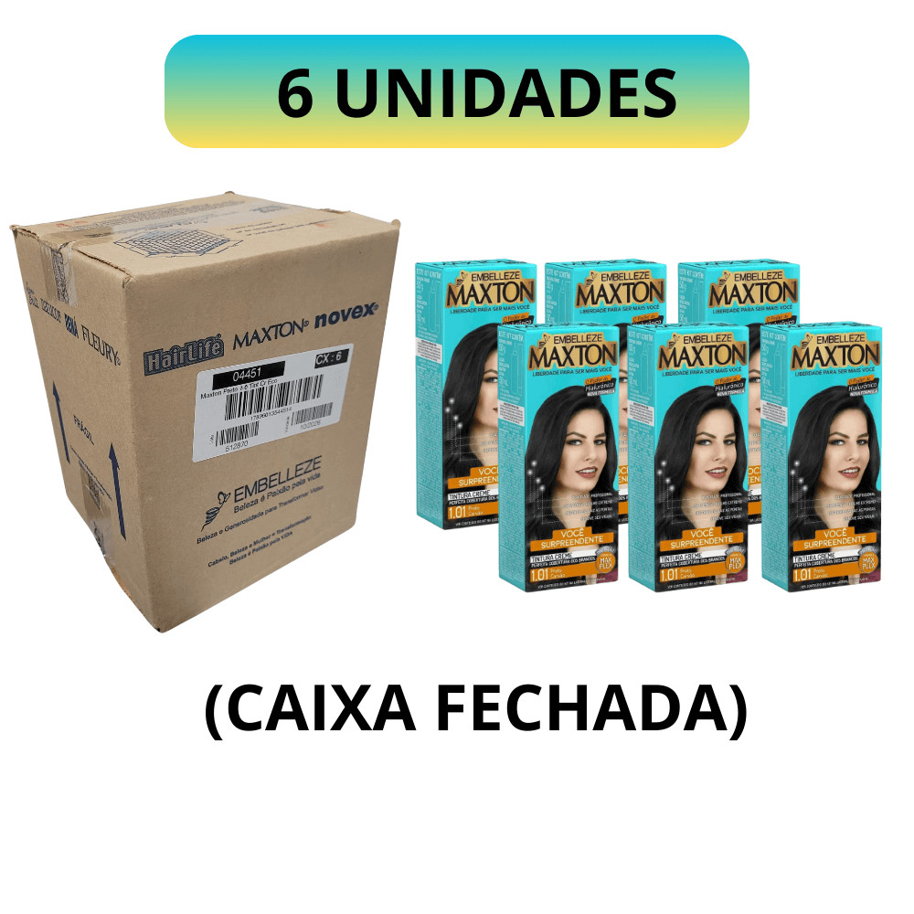 Tinta de Cabelo Maxton Preto Carvão 1.01 - KIT COM 6 UNIDADES (CAIXA ...