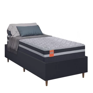 Cama Box Desmontável Solteiro Com Colchão Molas Qatar 88x188x61cm Branco / Preto Inducol - Suporta até 200Kg Por Pessoa