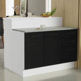 Ilha de Cozinha com Bancada e Balcão 120 cm Branco/Preto Agata Madesa em Oferta na Shopee