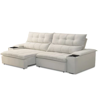 Sofá Retrátil Reclinável Para Sala de Estar Living 250cm Ártico F04 Veludo Bege - Lyam Decor