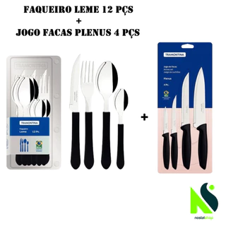 Jogo de Talheres Tramontina Leme 12 peças Faqueiro Tramontina + Jogo de facas Tramontina Utensílios de cozinha