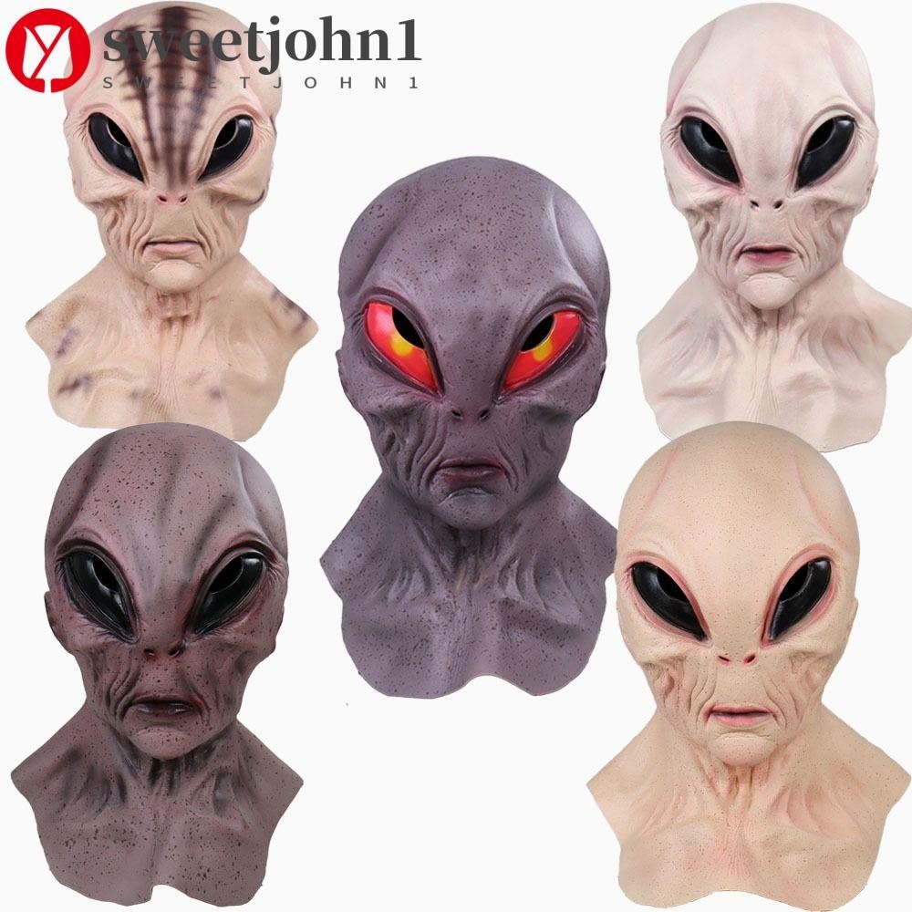 SWEETJOHN1 Máscara Alienígena De Horror , Halloween De Olhos Grandes Assustadores , Decoração De Festas Vestido De Carnaval De Látex Super Macio