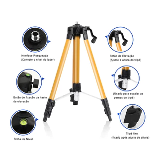 Tripé Alumínio Profissional 1,2m para Nivel laser com adaptadores para rosca