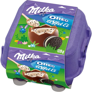 Ovo de Páscoa de Colher Milka Creme e Oreo 128g (4 unidades de 32g cada) + Colher de Madeira