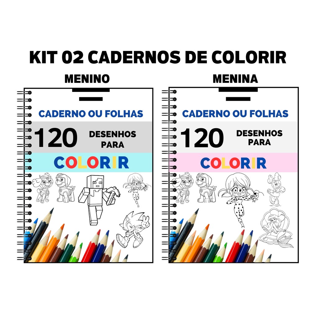 Kit Caderno de Colorir Infantil – Livro com 240 Desenhos para Pintar A4 ...