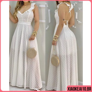 vestido longo feminino branco com fenda rendado moda 2023 - Caramell Modas  & Acessórios