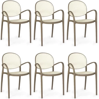 Kit 6 Cadeiras de Jantar Roma com Braço para Sala e Cozinha - Branco/Cinza Escuro