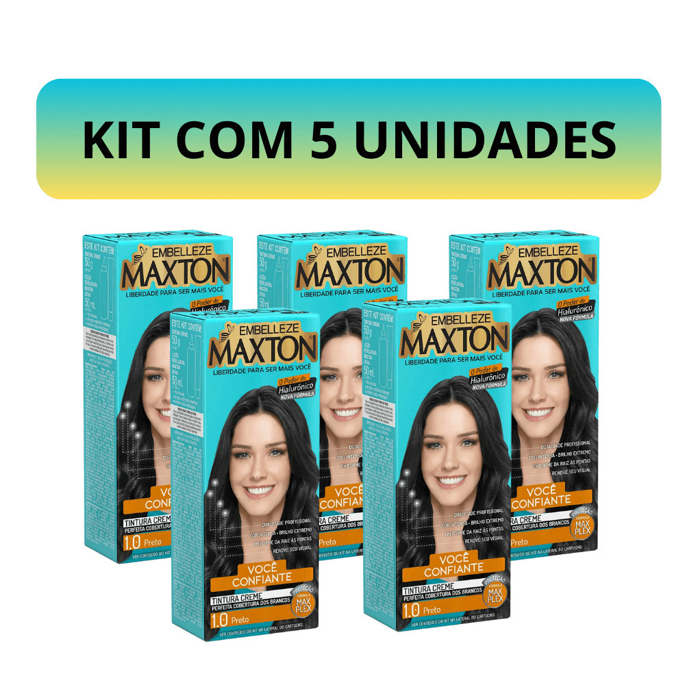 Tinta de Cabelo Maxton Preto 1.0 Você Mais Confiante - KIT COM 5 UNIDADES