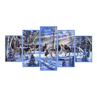 Kit com Mosaico Lobos Alcateia Família Selvagem Neve Quadro Painel Decoração de Vários Ambientes