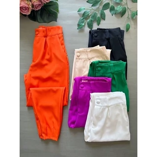 Calça alfaiataria com botao na barra fashion moda feminina