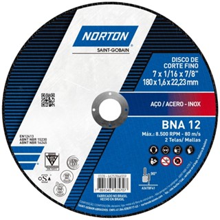 Disco de corte para aço carbono e inox 7" x 7/8" x 1/16" - BNA12 - Norton