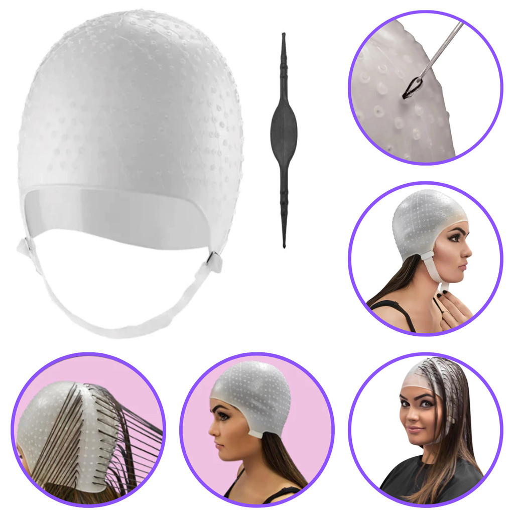 Touca de Silicone para Luzes e Mechas com Agulha – Profissional e ...