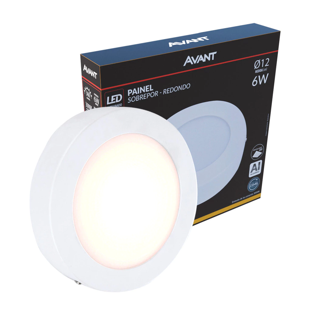 Painel Led Alu 6w 3000k Sob. Redondo 110v/220v 12cm Avant