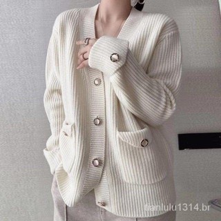 Camisola de cardigã feminina moda outono e inverno novo casaco de malha versátil solto feminino