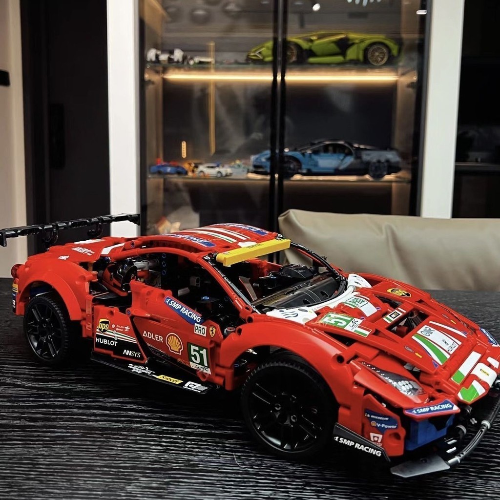Compatível com Lego novo produto Ferrari 488 Mechanical Group controle remoto carro esportivo grande montagem de presente infantil