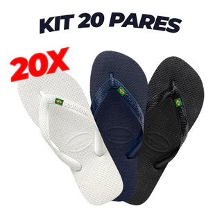 Kit 20 Pares de Chinelos do Brasil Masculino e Feminino Branco Preto Azul Promoção