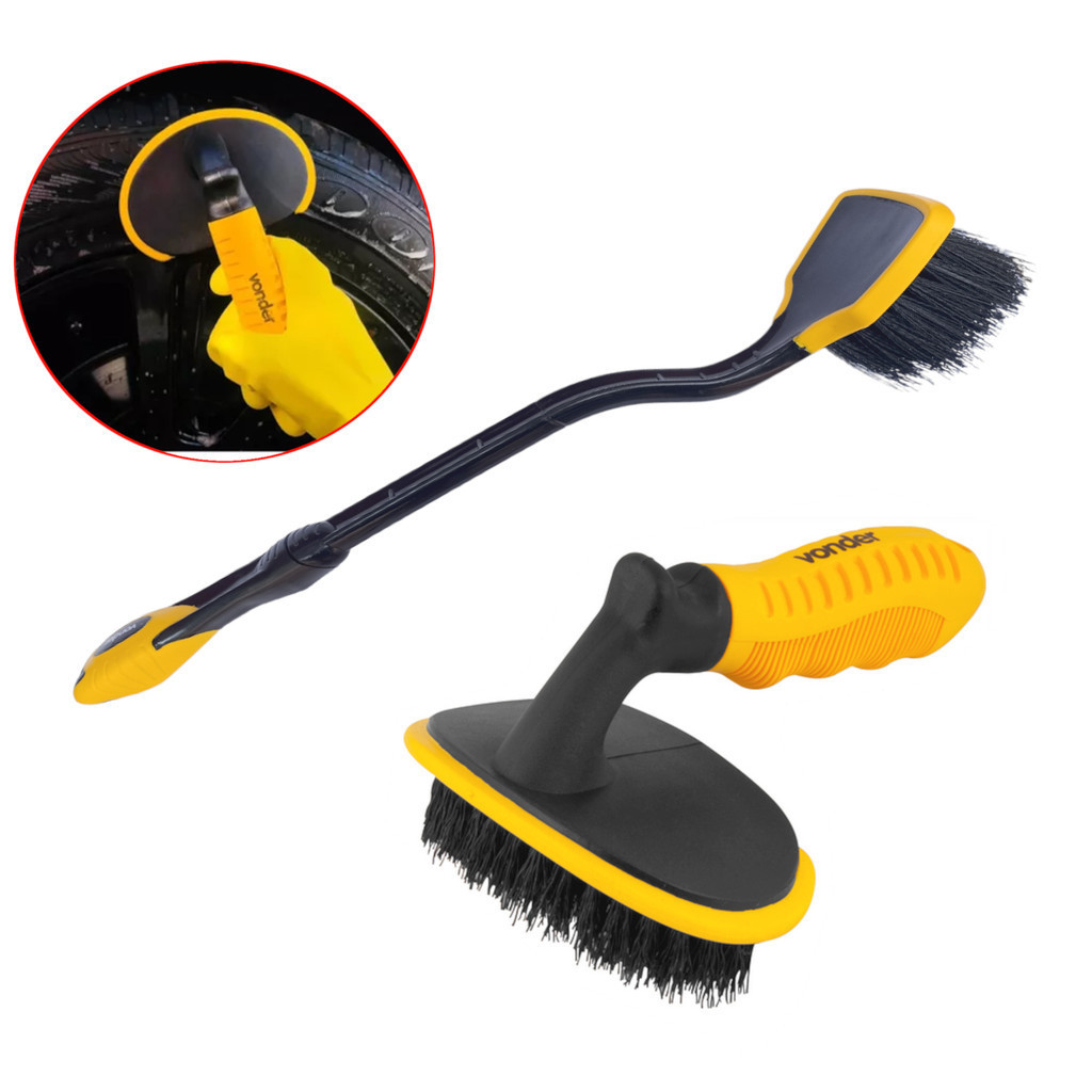 Kit Escova Longa Limpeza Caixa Rodas + Escova Limpeza Pneu