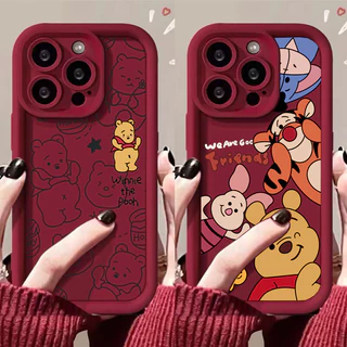 Capa De Mel Bonitinho Winnie the Pooh Phone Para Samsung S23FE S20FE S21FE S24 Plus Ultra A54 A25 A73 A20S A10S A31 A30 A50 A33 A03S A22 A53 Fashion Cartoon Olhos De Anjo Vermelha De Vinho
