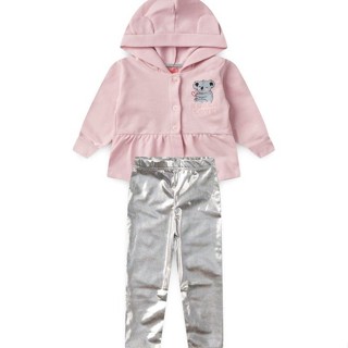 Conjunto Bebê Moletom Menina Com Capuz - Koala Love - Rosa Bebê com Metalizado