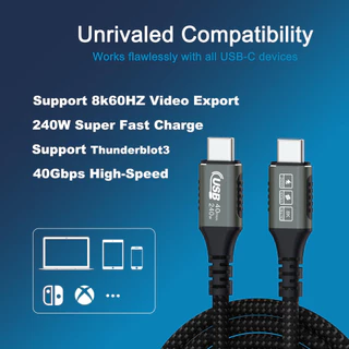 Cabo USB4 USB C 40Gbps 100W 240W 8K 60Hz 1M 2m Thunderbolt 4 Tipo Compatível Para Monitor De Telefone Móvel Da Estação De Ancoragem Do Portátil