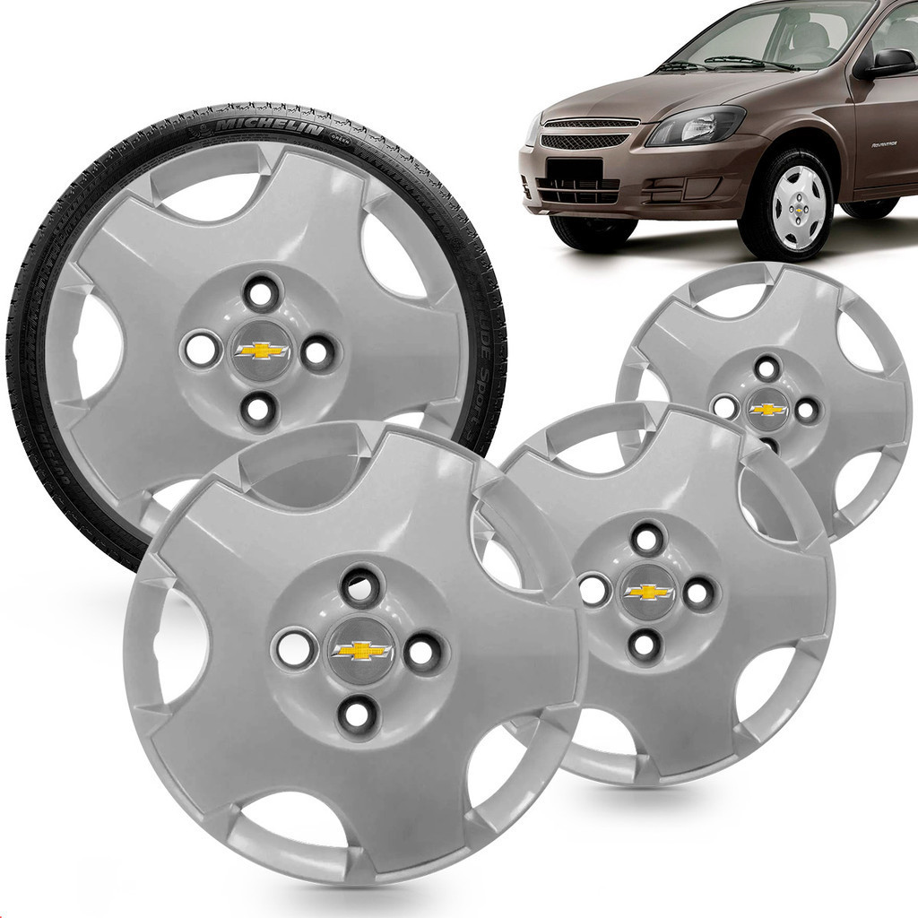 Kit 4 Calotas Celta Prisma 2006 Prata Aro 13 Cubo Baixo Grid + Adesivo ...