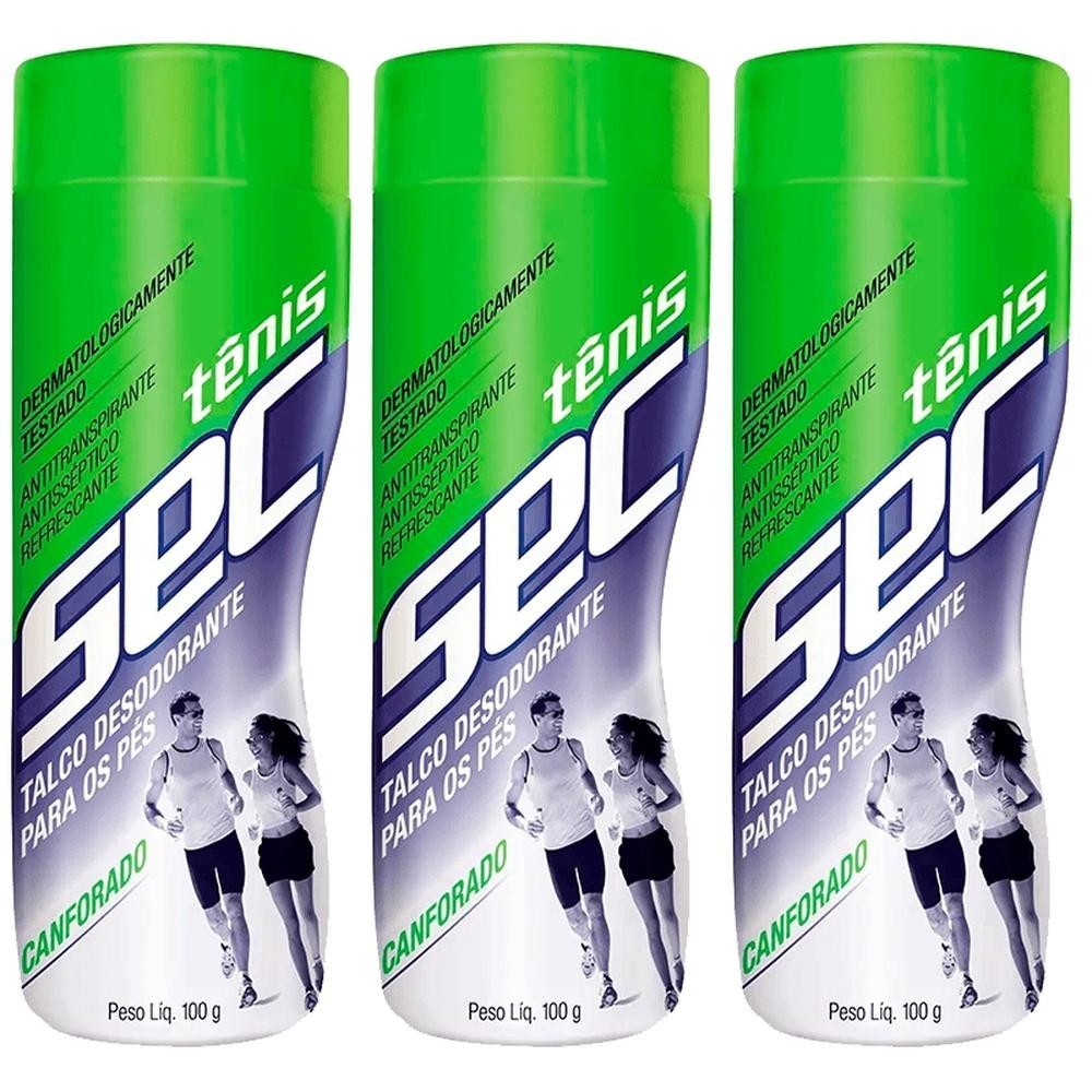 Kit Talco Tênis Sec Canforado 100G C/ 3 unidades