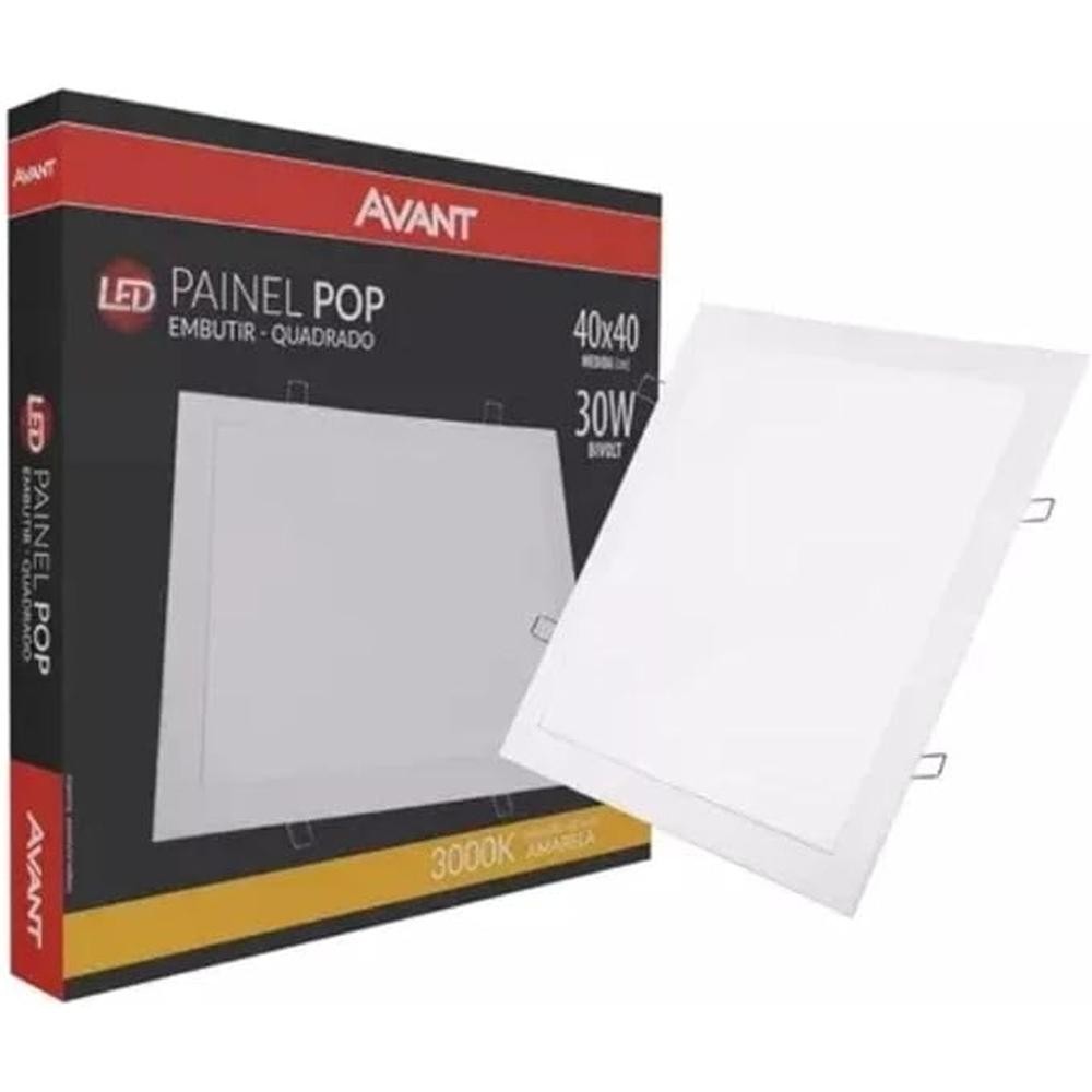plafon Led painel Embutir Quadrado 40x40 30w 3000k amarelo avant teto interno e externo