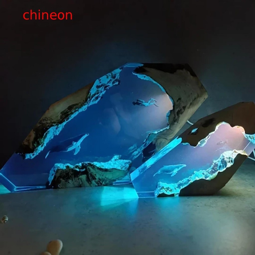 【 Chineon 】 Handmade Mergulhador De Luz Nocturna De Resina Epóxi E Lâmpada De Baleia Corcunda Decorativa USB Ornamento De Mesa Para Casa