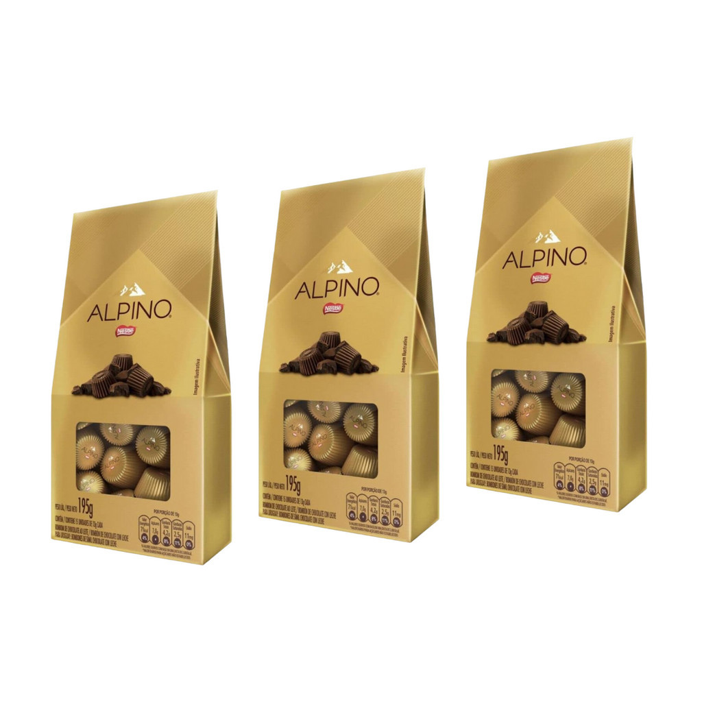 Kit 3 Caixas Bombom Chocolate Alpino Nestlé 195g