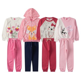 Kit 4 Conjuntos Infantil Feminino Moletom Peluciado/Legging Beautiful - Menina Doce