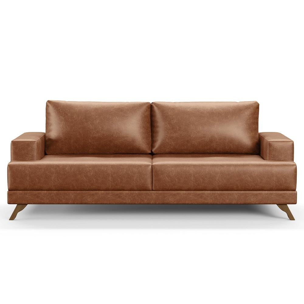 Sofá 160cm 2 Lugares Pés Curvos Santi Sintético D05 Camel - Mpozenato