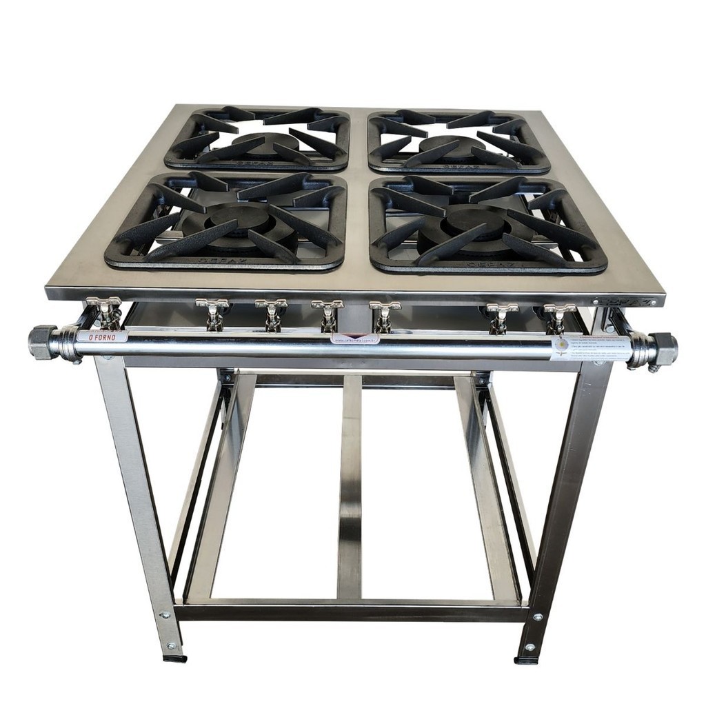 Fogão Industrial Gold 4 Bocas 2QS 2QD Baixa Pressão Perfil 7 Inox 430 Cefaz