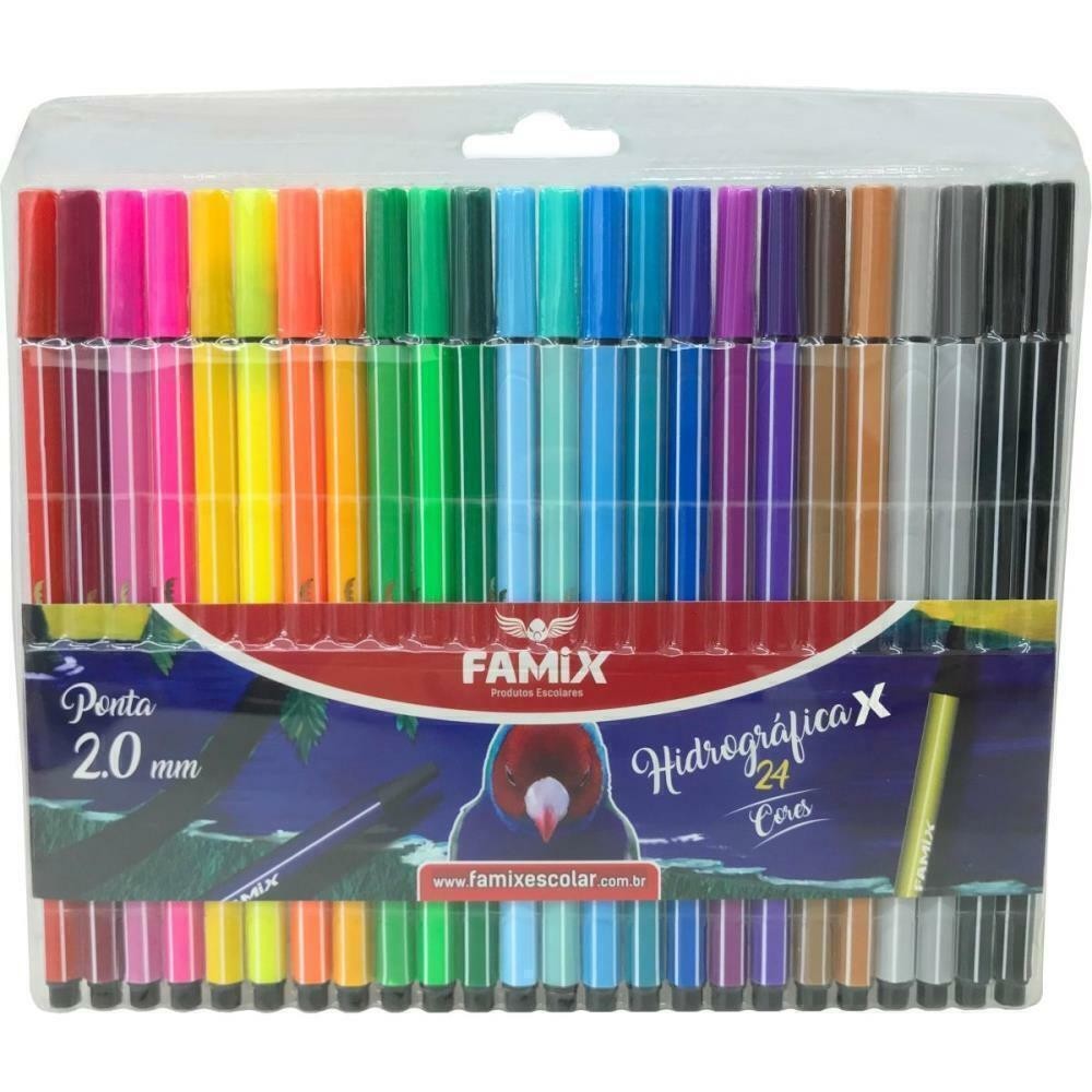 Caneta Hidrográfica Hexagonal 24 Cores - Famix | Shopee Brasil