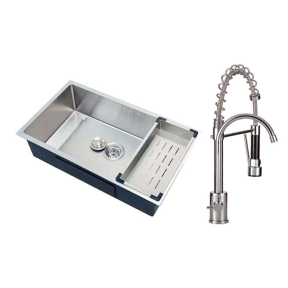Cuba para Cozinha Terena 74 cm e Torneira Misturador Monocomando Saída para Filtro Carandaí Pingoo - Prata