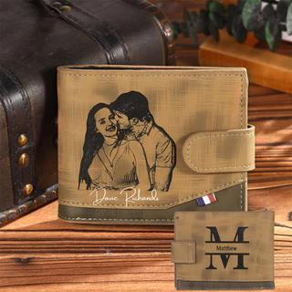 Carteira Personalizada Com Nome Fivela Para Homens De Couro Bolso Fotografia Presente De Aniversário Marido