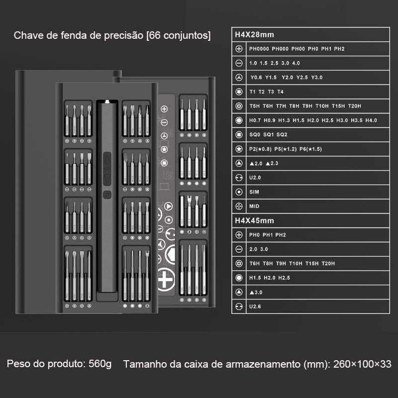Chave de fenda elétrica 66 em 1 com luz LED Remoção de parafusos de peças de precisão