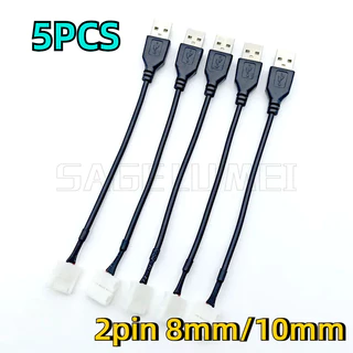 5 Pçs/Lote Para DC5V 5050 Fita De Tira led Conector USB 2pin 8mm/10mm De Soldagem Livre 15cm Cabo