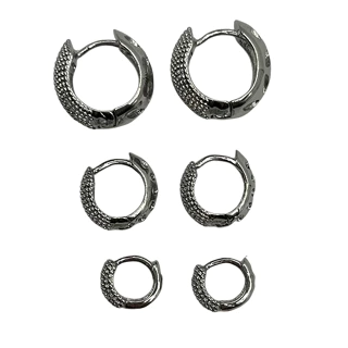 Conjunto semijóia Trio Brinco Argola Pontilhada Ouro Branco