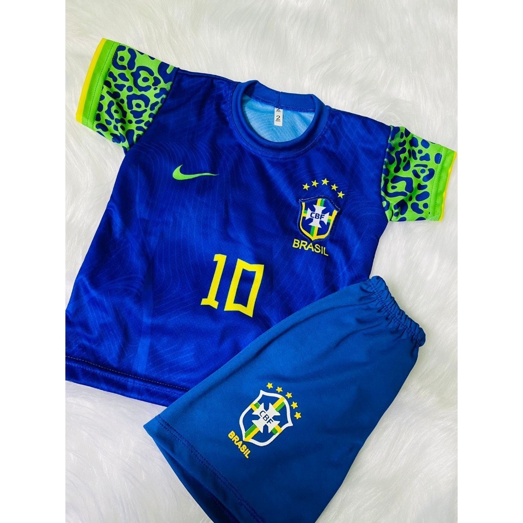 Kit Conjunto Infantil Crianças Camisa e Calção Seleção Brasil Away Infantil  Copa 2022 Nike – TOKSTILO