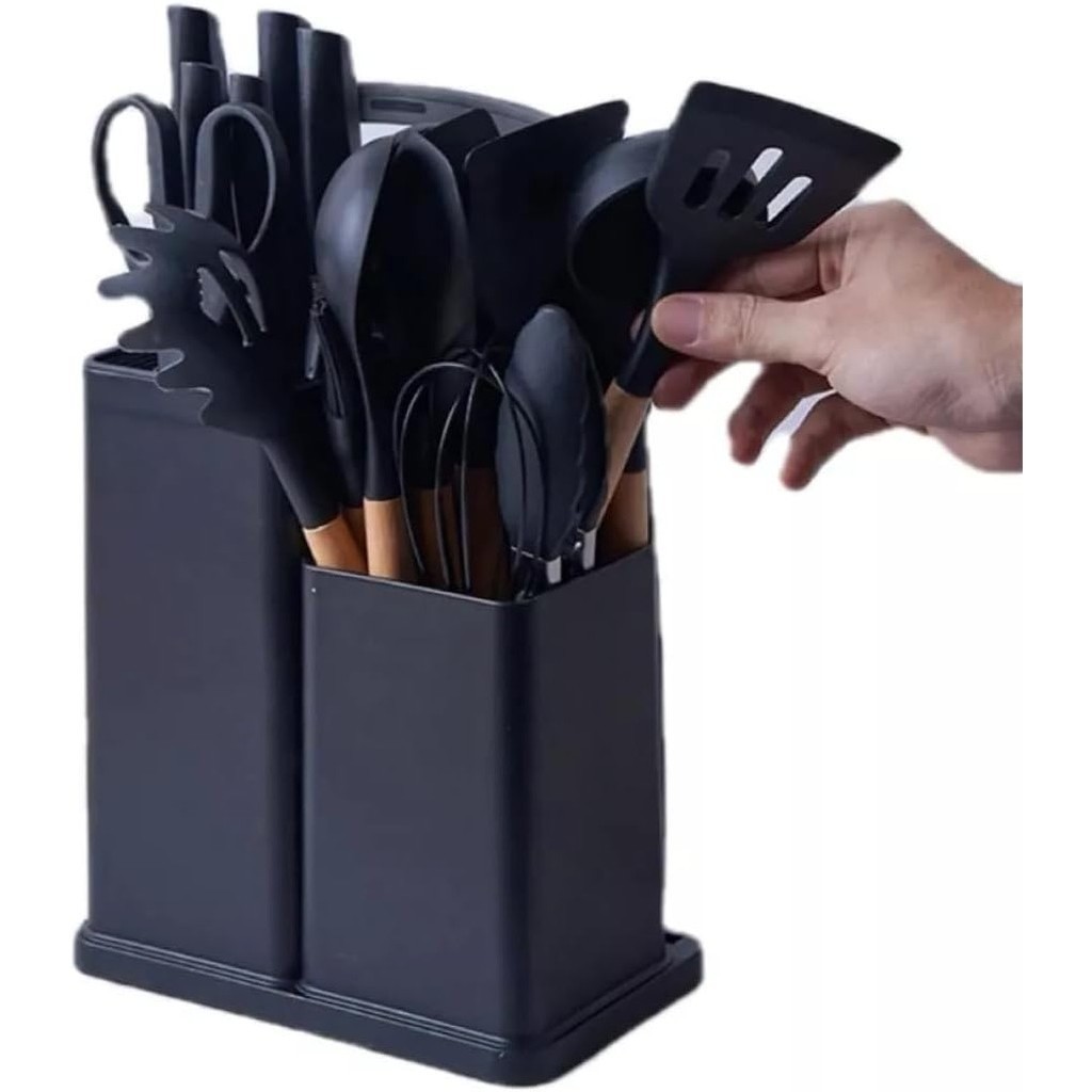 Kit 19 Utensílios De Cozinha Com Cabo De Madeira E Silicone Com Jogo ...