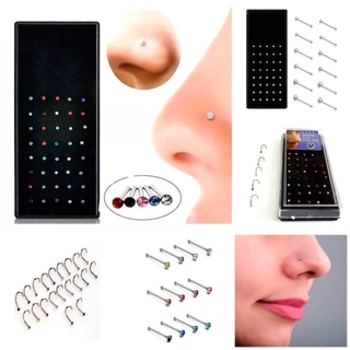Kit Com 40 Piercing de Nariz Cristal Reto/Dobrar lindo aço inox